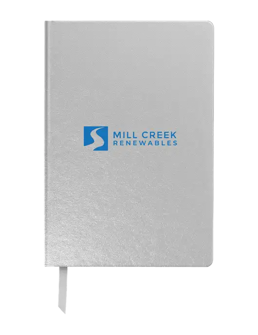 Achieve Silver Hardcover Journal, 5.5 x 8.37 w/Mill Creek Renewables Logo