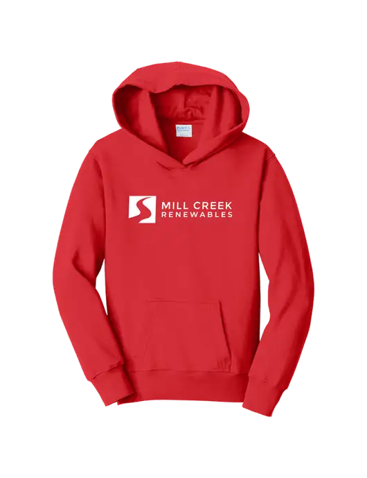 Youth Bright Red 8.5 oz Ring Spun Pullover Hooded Sweatshirt w/Mill Creek Renewables Logo