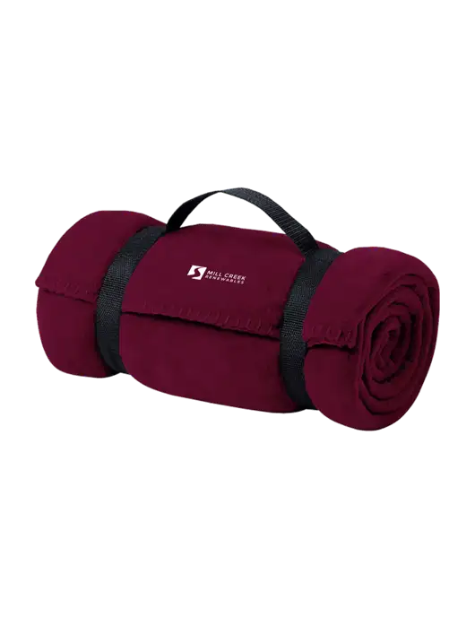 Casual Maroon Fleece Blanket With Strap w/Mill Creek Renewables Logo