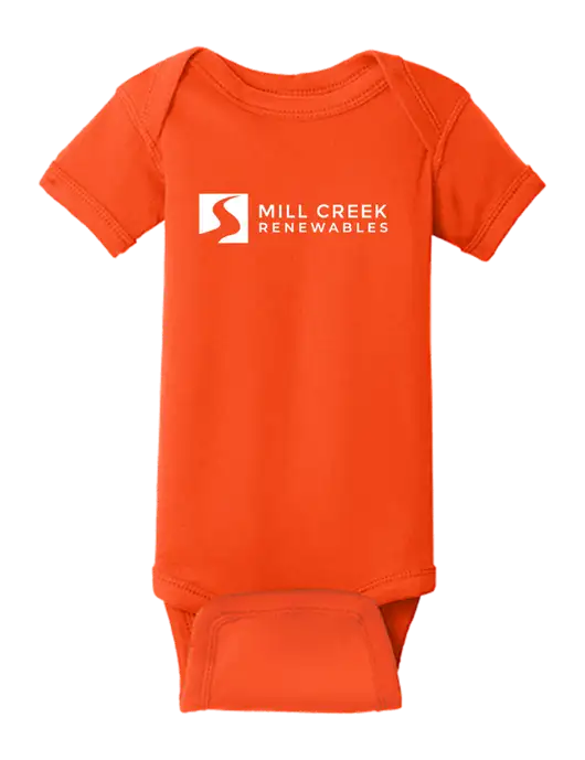 Rabbit Skins Orange Infant Short Sleeve Baby Rib Bodysuit w/Mill Creek Renewables Logo