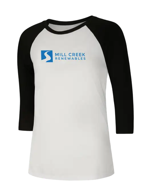Womens Simply Soft 3/4 Sleeve Black/White Ring Spun Cotton T-Shirt w/Mill Creek Renewables Logo