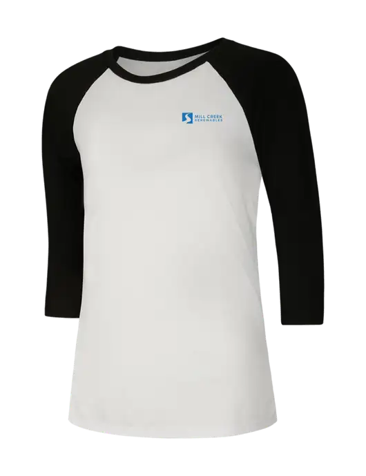 Womens Simply Soft 3/4 Sleeve Black/White Ring Spun Cotton T-Shirt w/Mill Creek Renewables Logo