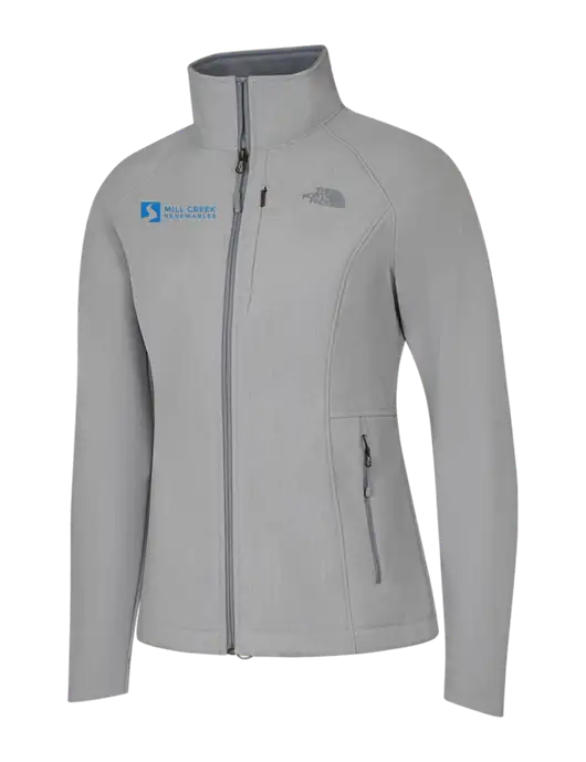 North Face Womens Light Grey Heather Apex Barrier Soft Shell Jacket  w/Mill Creek Renewables Logo