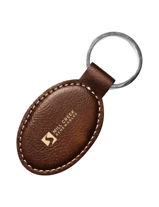 Rustic Leatherette Oval Keychain w/Mill Creek Renewables Logo