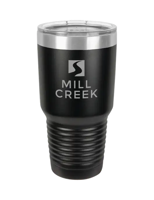 Polar Camel 30 oz Powder Coated Black Vacuum Insulated Tumbler w/Mill Creek Renewables Logo