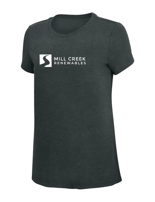 Womens Simply Soft Black Frost 4.5oz Poly/Combed Ring Spun Cotton T-Shirt w/Mill Creek Renewables Logo