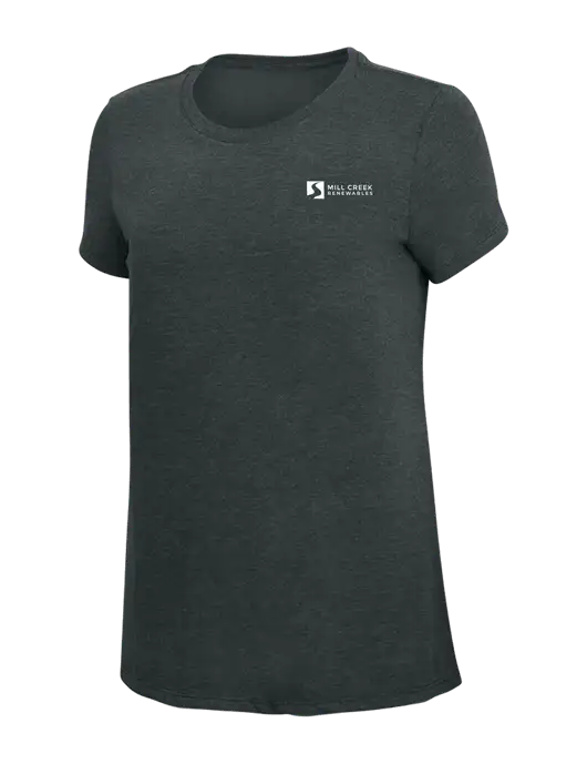 Womens Simply Soft Black Frost 4.5oz Poly/Combed Ring Spun Cotton T-Shirt w/Mill Creek Renewables Logo