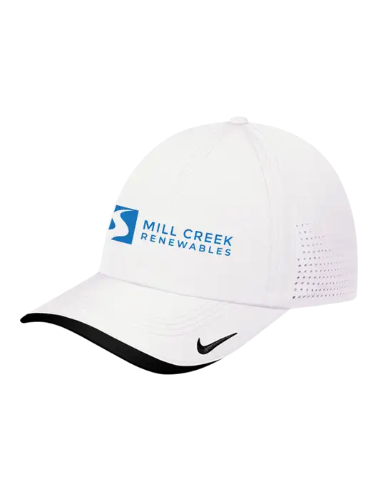 Nike White/Black Dri-FIT Perforated Performance Cap w/Mill Creek Renewables Logo
