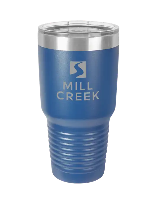 Polar Camel 30 oz Powder Coated Royal Vacuum Insulated Tumbler w/Mill Creek Renewables Logo