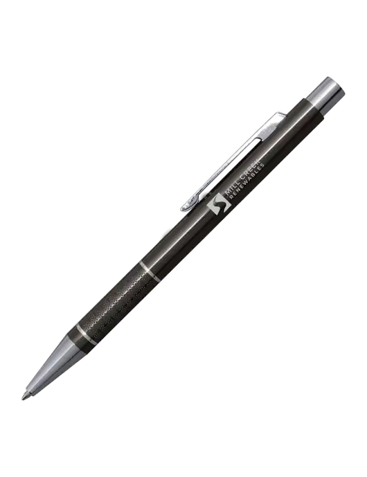 St George Gunmetal Pen - Blue Ink w/Mill Creek Renewables Logo