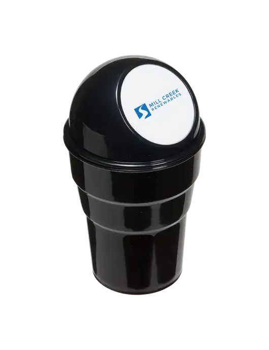Black Car Cup Holder Trash Can w/Mill Creek Renewables Logo