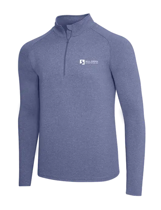 Navy Heather Sport Wick Stretch 1/4 Zip Pullover w/Mill Creek Renewables Logo
