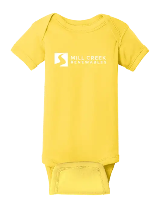 Rabbit Skins Yellow Infant Short Sleeve Baby Rib Bodysuit w/Mill Creek Renewables Logo
