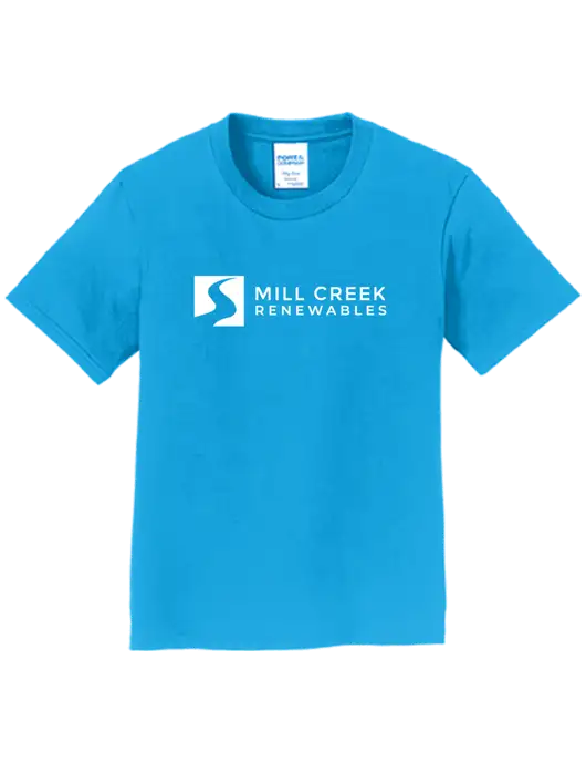 Youth Ring Spun Sapphire 4.5 oz T-Shirt w/Mill Creek Renewables Logo