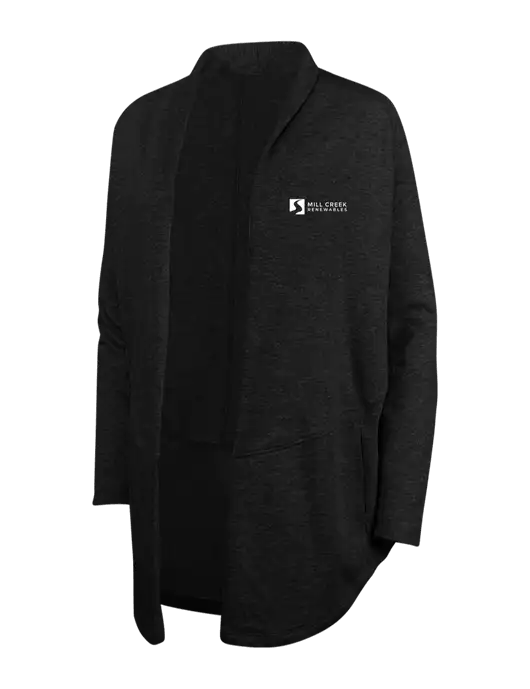 Deep Black/Charcoal Heather Womens Interlock Cardigan w/Mill Creek Renewables Logo