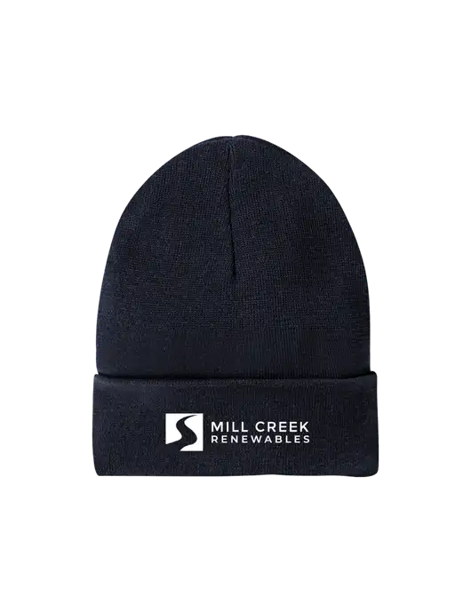 Recycled True Navy Beanie w/Mill Creek Renewables Logo