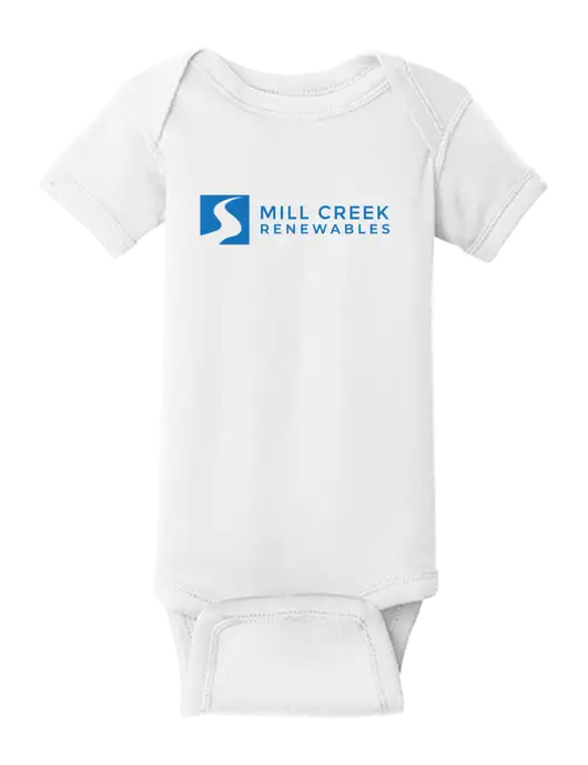 Rabbit Skins White Infant Short Sleeve Baby Rib Bodysuit w/Mill Creek Renewables Logo