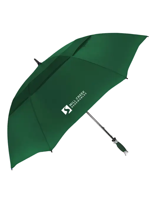 Dark Green Vented Typhoon Tamer Golf Umbrella w/Mill Creek Renewables Logo