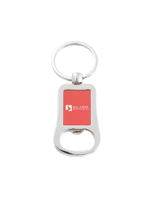 Silver & Red Bottle Opener Keychain w/Mill Creek Renewables Logo