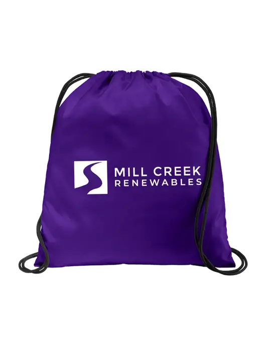 Drawstring Purple Cinch Pack w/Mill Creek Renewables Logo