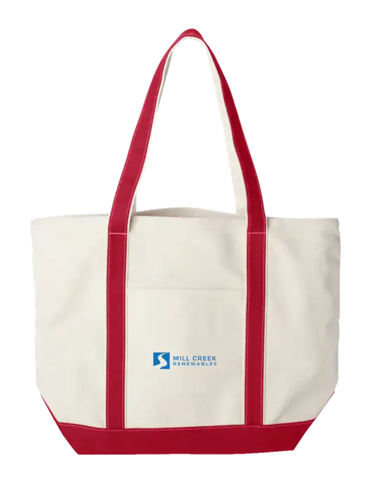 Extra Large Natural/Red Sturdy Canvas Carryall w/Mill Creek Renewables Logo