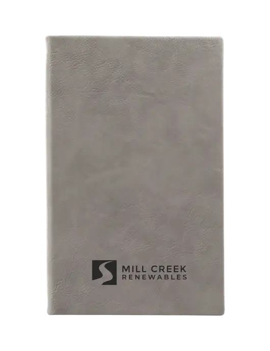 Grey Leatherette 5.25 x 8.25 Journal w/Mill Creek Renewables Logo