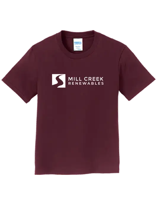 Youth Ring Spun Maroon 4.5 oz T-Shirt w/Mill Creek Renewables Logo