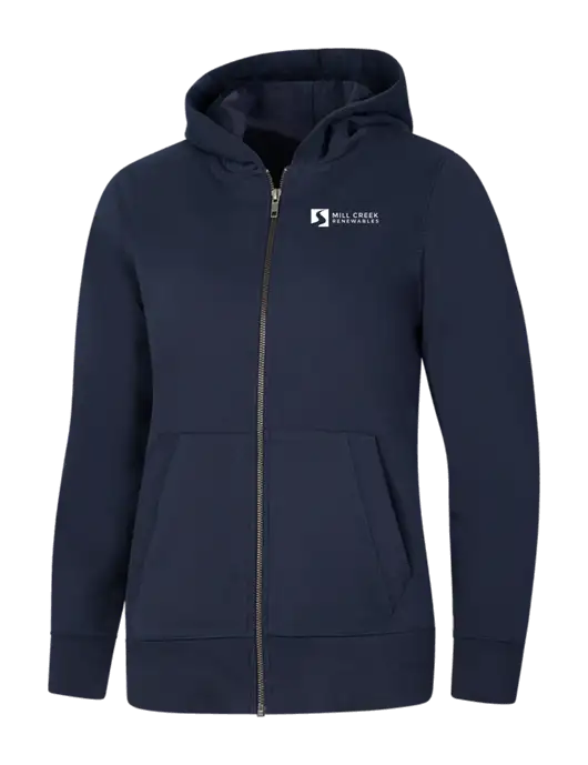 Womens Navy Re-Fleece Full-Zip Hoodie w/Mill Creek Renewables Logo