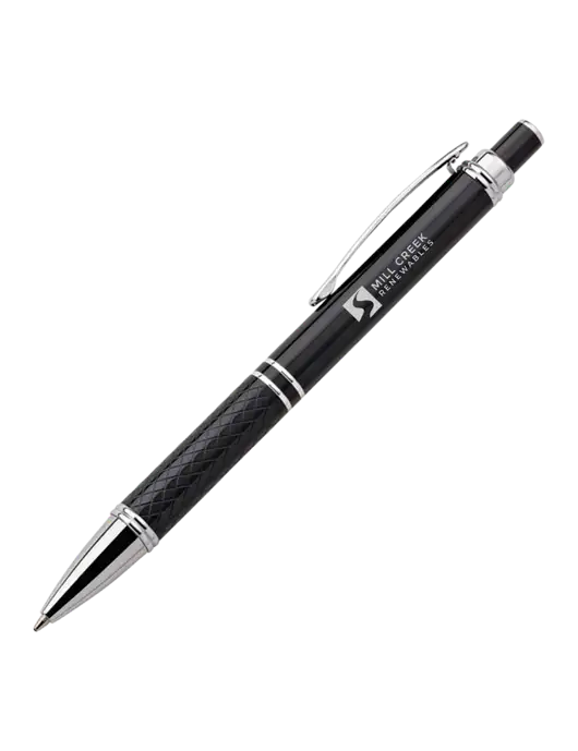 Black Stellar Scribe Pen - Black Ink w/Mill Creek Renewables Logo