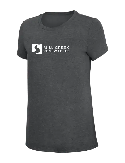 Womens Simply Soft Charcoal 4.5oz Poly/Combed Ring Spun Cotton T-Shirt w/Mill Creek Renewables Logo