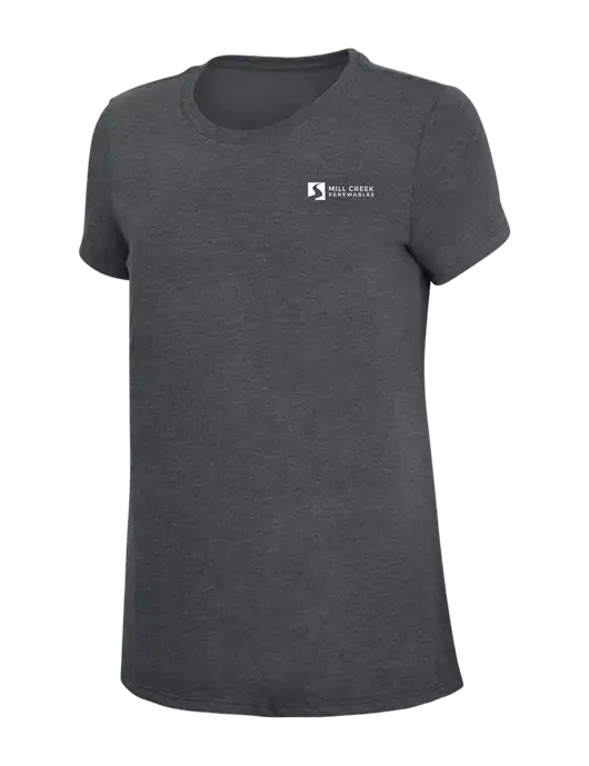 Womens Simply Soft Charcoal 4.5oz Poly/Combed Ring Spun Cotton T-Shirt w/Mill Creek Renewables Logo