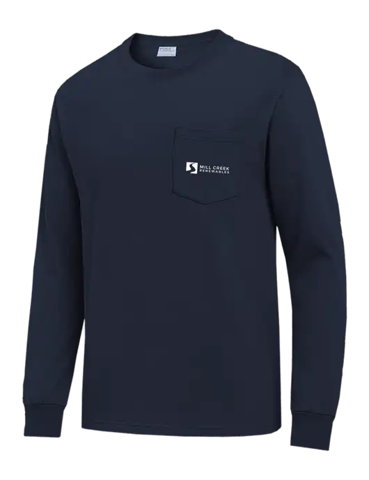 Navy Long Sleeve Heavyweight 6.1 oz Pocket T-Shirt w/Mill Creek Renewables Logo