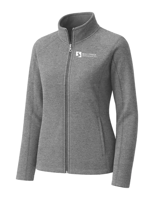 Medium Grey Womens Heather Microfleece Full-Zip Jacket w/Mill Creek Renewables Logo