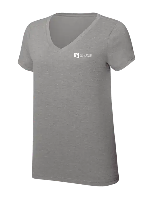 Womens Simply Soft V-Neck Grey Frost 4.5oz  Poly/Combed Ring Spun Cotton T-Shirt w/Mill Creek Renewables Logo