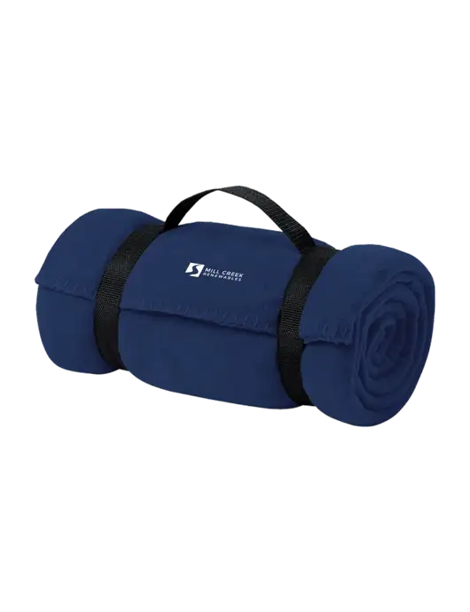Casual Navy Fleece Blanket With Strap  w/Mill Creek Renewables Logo