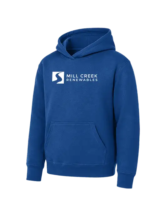 Youth Royal 7.8 oz Pullover Hooded Sweatshirt w/Mill Creek Renewables Logo