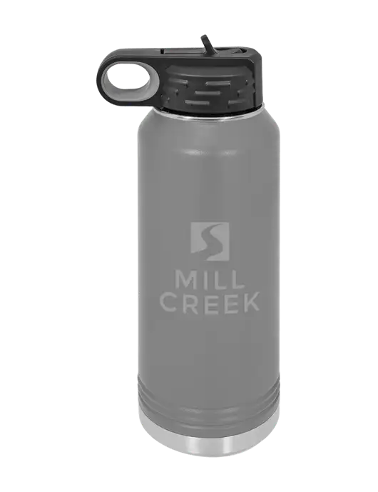 Polar Camel 32 oz Powder Coated Grey Vacuum Insulated Water Bottle w/Mill Creek Renewables Logo