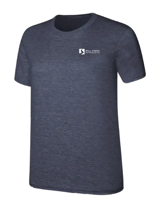 Womens Ring Spun Heather Navy 4.5 oz T-Shirt w/Mill Creek Renewables Logo