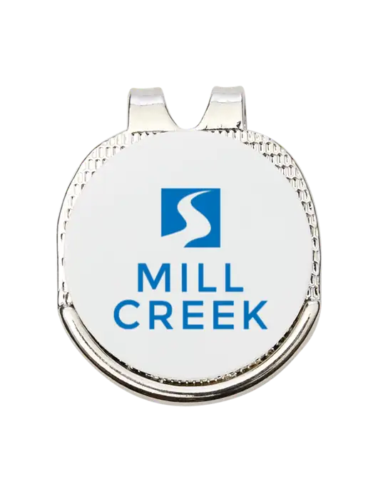 Antique Silver Hat Clip w/Golf Ball Marker w/Mill Creek Renewables Logo