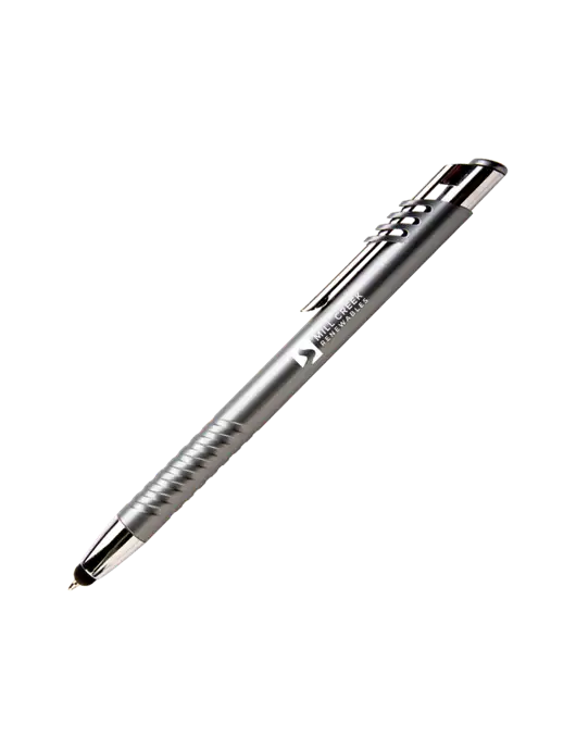 Schirhart Grey Stylus Pen - Blue Ink w/Mill Creek Renewables Logo