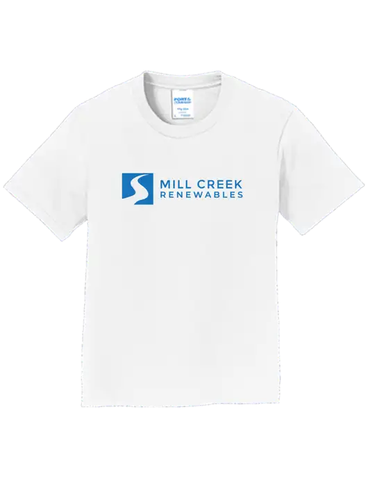 Youth Ring Spun White 4.5 oz T-Shirt w/Mill Creek Renewables Logo