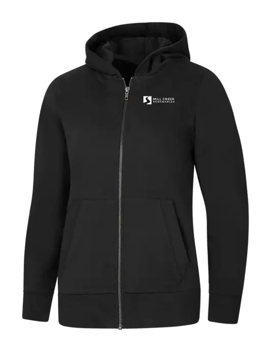 Womens Black Re-Fleece Full-Zip Hoodie w/Mill Creek Renewables Logo