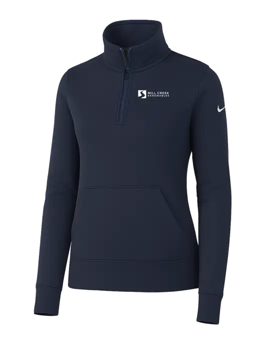 Nike Womens Dark Navy Club Fleece Sleeve Swoosh 1/2-Zip w/Mill Creek Renewables Logo