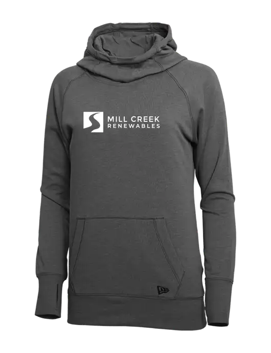 New Era Black Heather Womens Tri-Blend Fleece Pullover Hoodie w/Mill Creek Renewables Logo