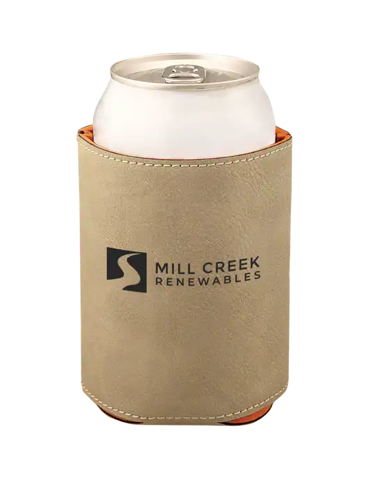 Tan Leatherette Beverage Holder w/Mill Creek Renewables Logo