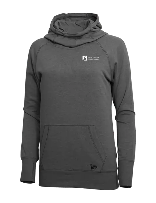 New Era Black Heather Womens Tri-Blend Fleece Pullover Hoodie w/Mill Creek Renewables Logo
