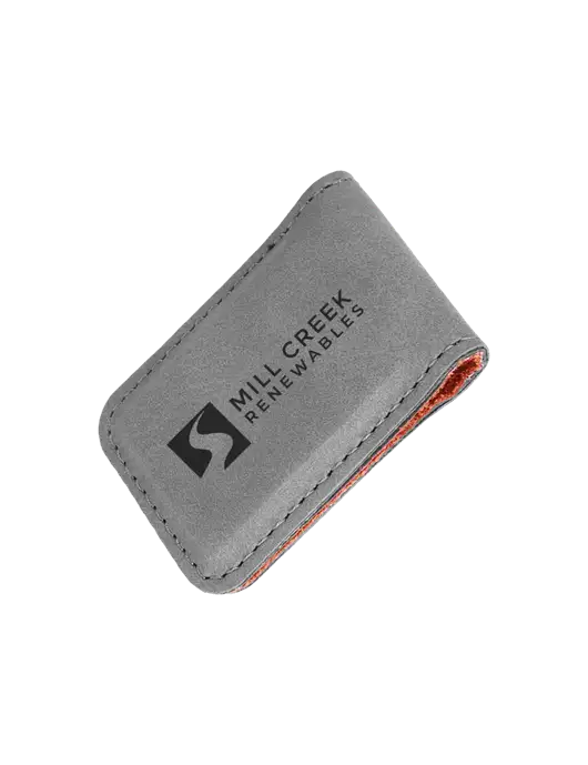 Gray Leatherette Money Clip w/Mill Creek Renewables Logo