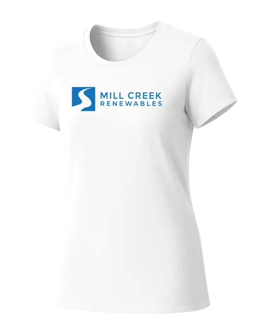 Womens Seriously Soft White T-Shirt w/Mill Creek Renewables Logo