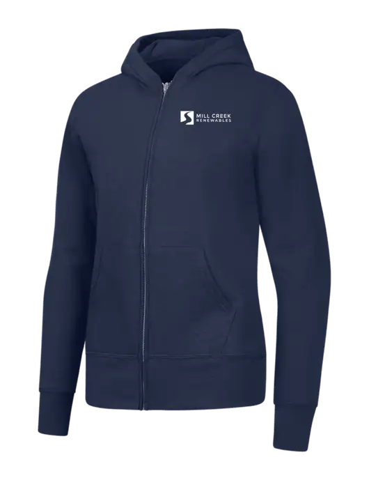 Navy Womens Core Fleece Full-Zip Hooded Sweatshirt w/Mill Creek Renewables Logo