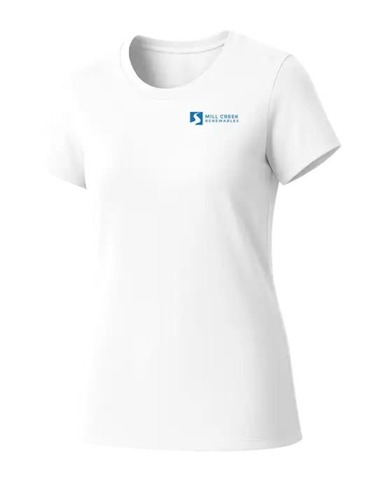 Womens Seriously Soft White T-Shirt w/Mill Creek Renewables Logo